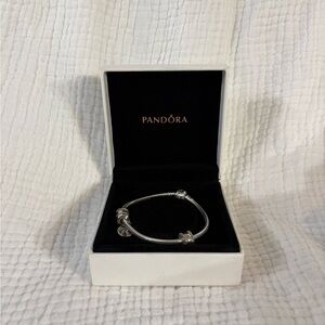 Pandora Silver Charm Bracelet with Heart Stethoscope and Spacer Charms